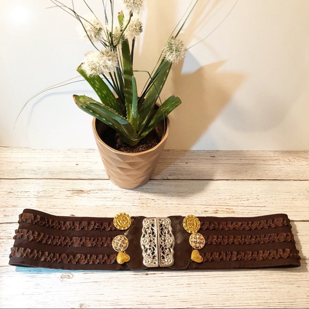 {Kensie} Up Cycled Stretch Belt with Ruffles